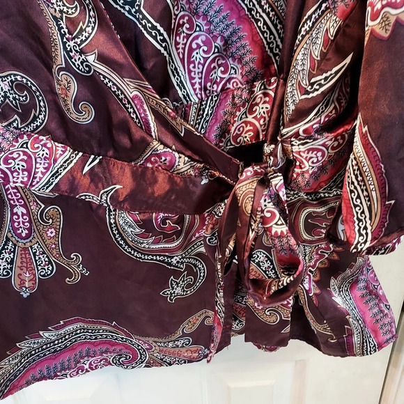 Lane Bryant Brown and Pink Paisley Silk Wrap Blouse in Size 22/24W - Picture 9 of 11